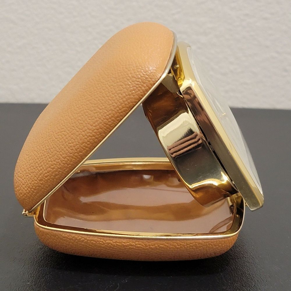 Vintage Linden Tan Clam Shell Leather Case Wind Up Travel Alarm Clock MCM Japan - Picture 3 of 12
